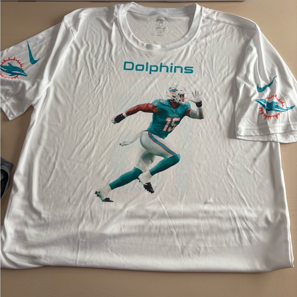 Nike White and Teal Dolphins Short Sleeve Tee